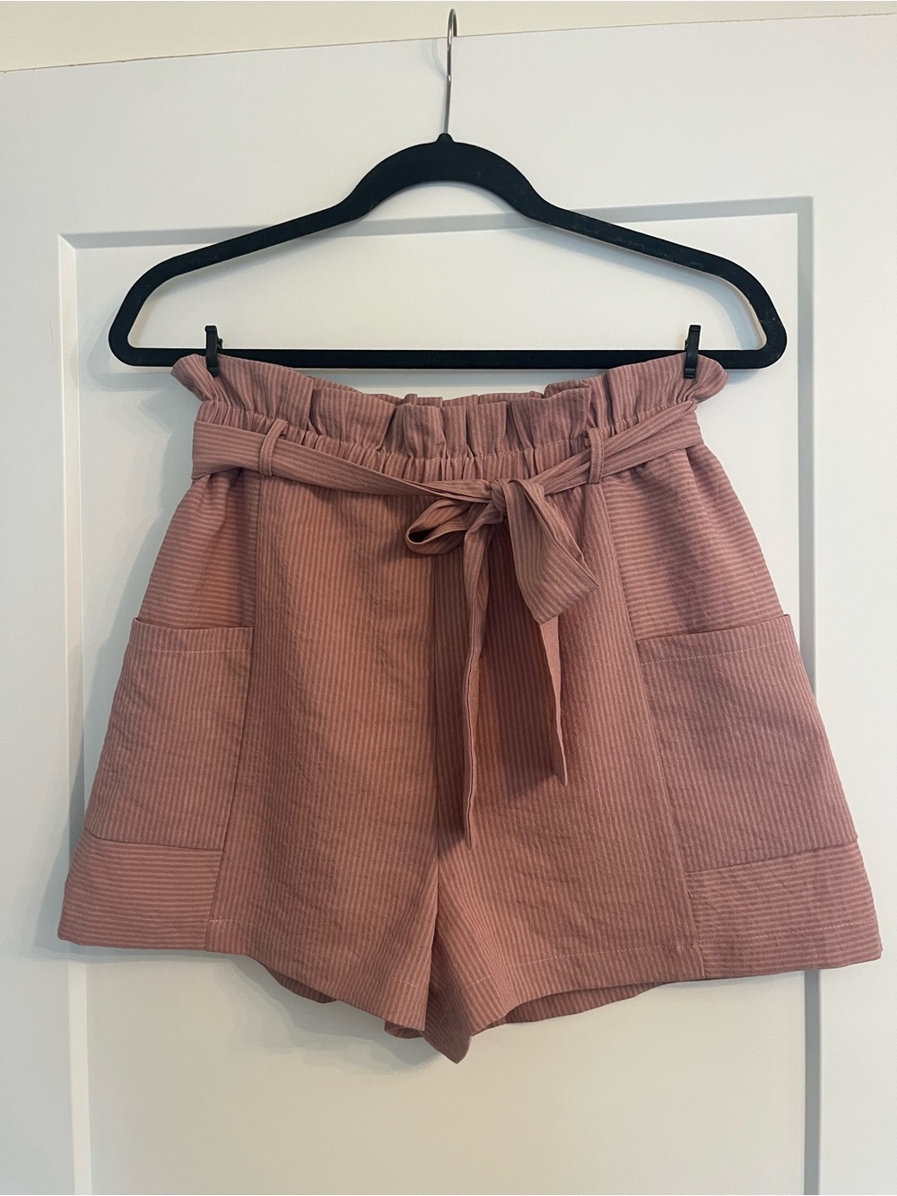 Anthropologie Endless Rose High-Waist Paperbag Shorts - Striped Pink, S